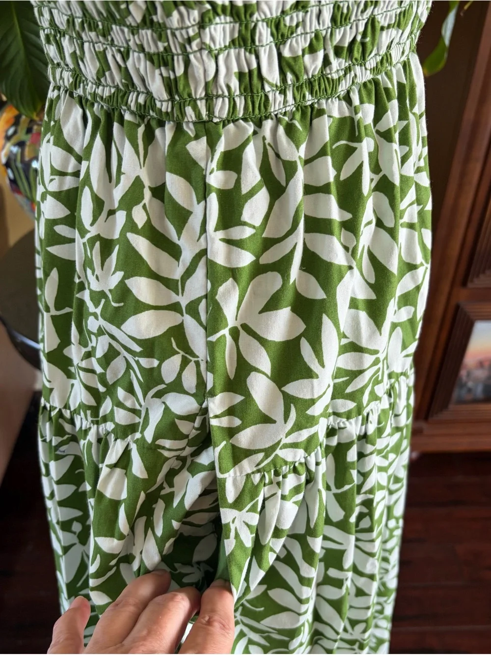 Abercrombie & Fitch Flutter Sleeve Smocked Midi Dress, has pockets - Medium
